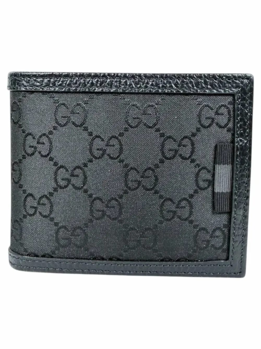 Gucci GG Monogram Canvas Bi-Fold Wallet Leather Trim Black 260987